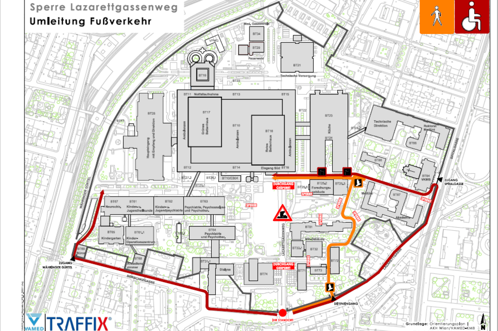 AKH Umleitung Fußgänger